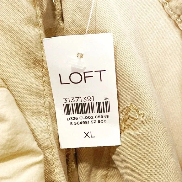 Loft Womens Pants Size XL Tan Chino Wide Leg Elastic High Waist Patch Pockets - Picture 5 of 7
